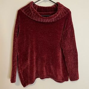 Karen Scott Cowlneck Chenille Sweater Burgundy Maroon | A67